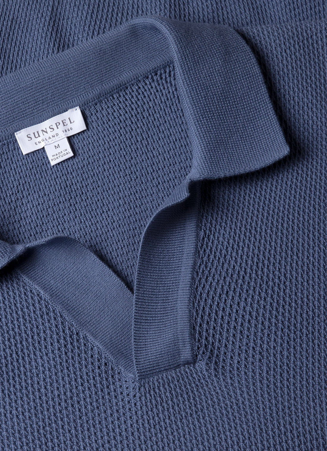 Men's Compact Mesh Knit Polo Shirt in Soft Denim