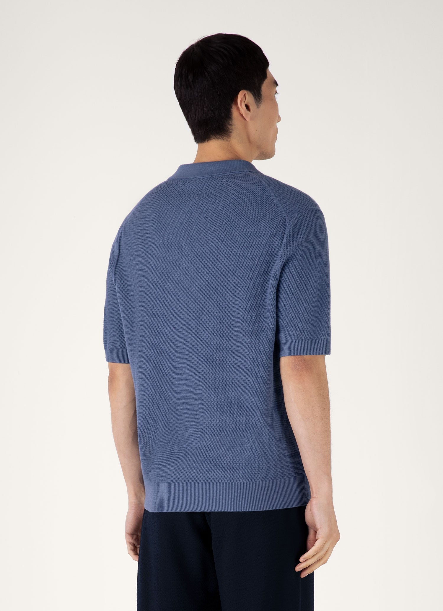 Men's Compact Mesh Knit Polo Shirt in Soft Denim