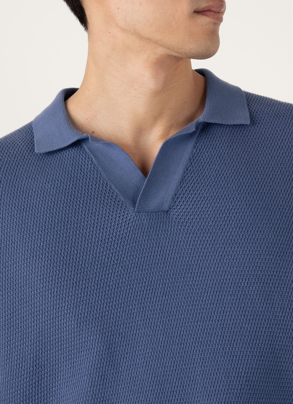 Men's Compact Mesh Knit Polo Shirt in Soft Denim