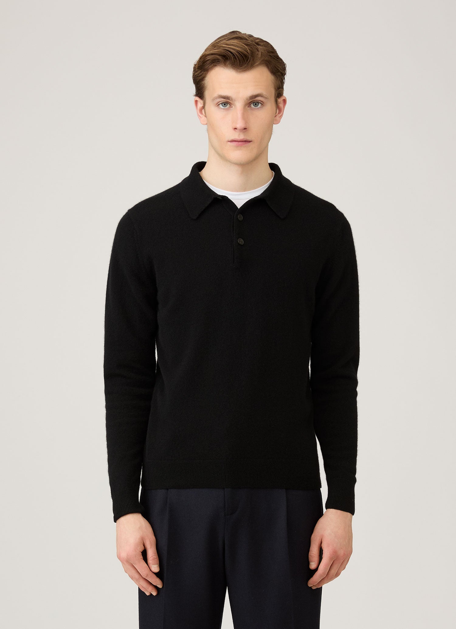 トップス wrapinknot wool POLO-SHIRT / BLACK Men's Cashmere Knitted Polo Shirt in Black | Sunspel