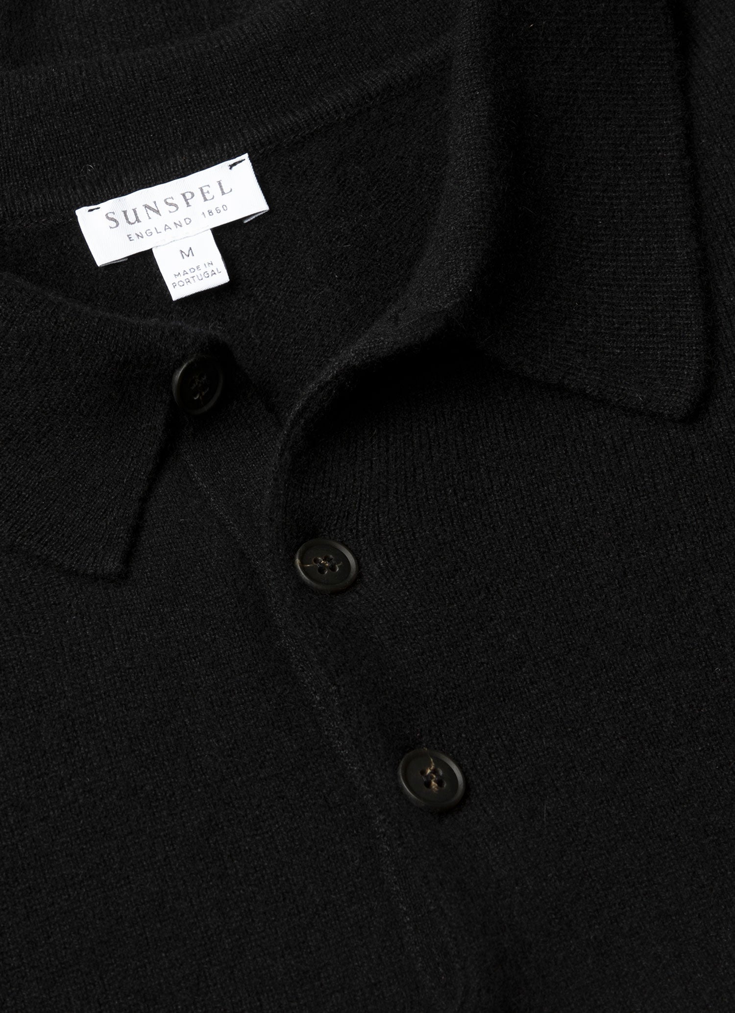 Men's Cashmere Knitted Polo Shirt in Black | Sunspel
