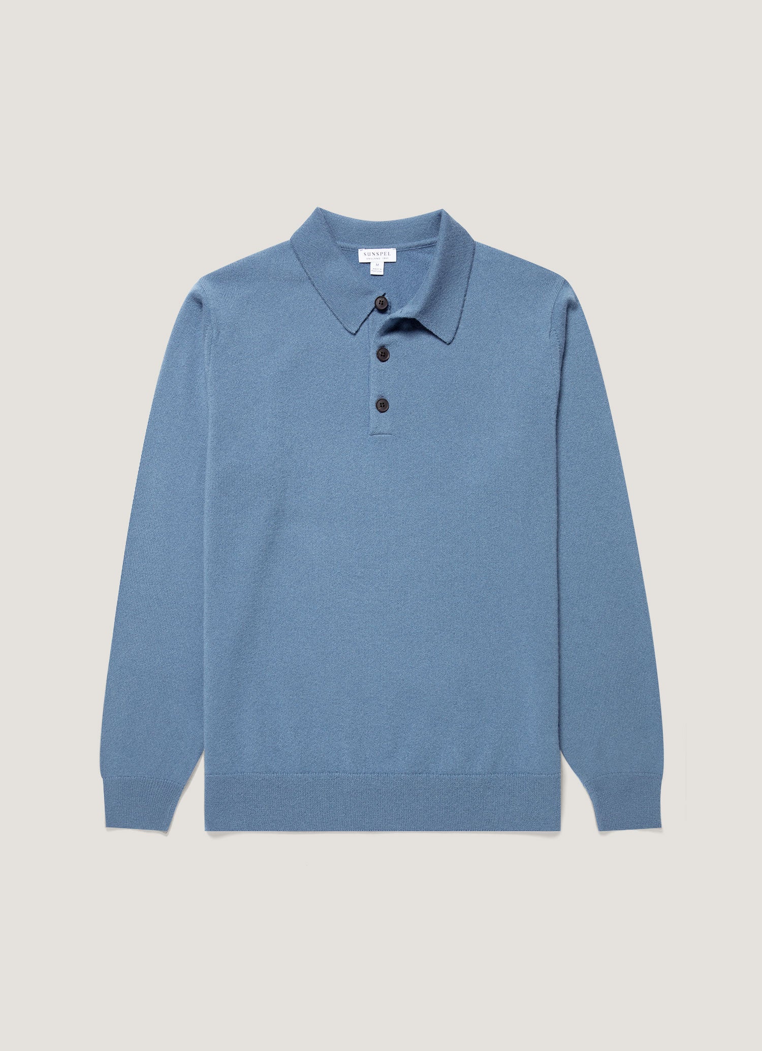 Men's Cashmere Knitted Polo Shirt in Powder Blue | Sunspel