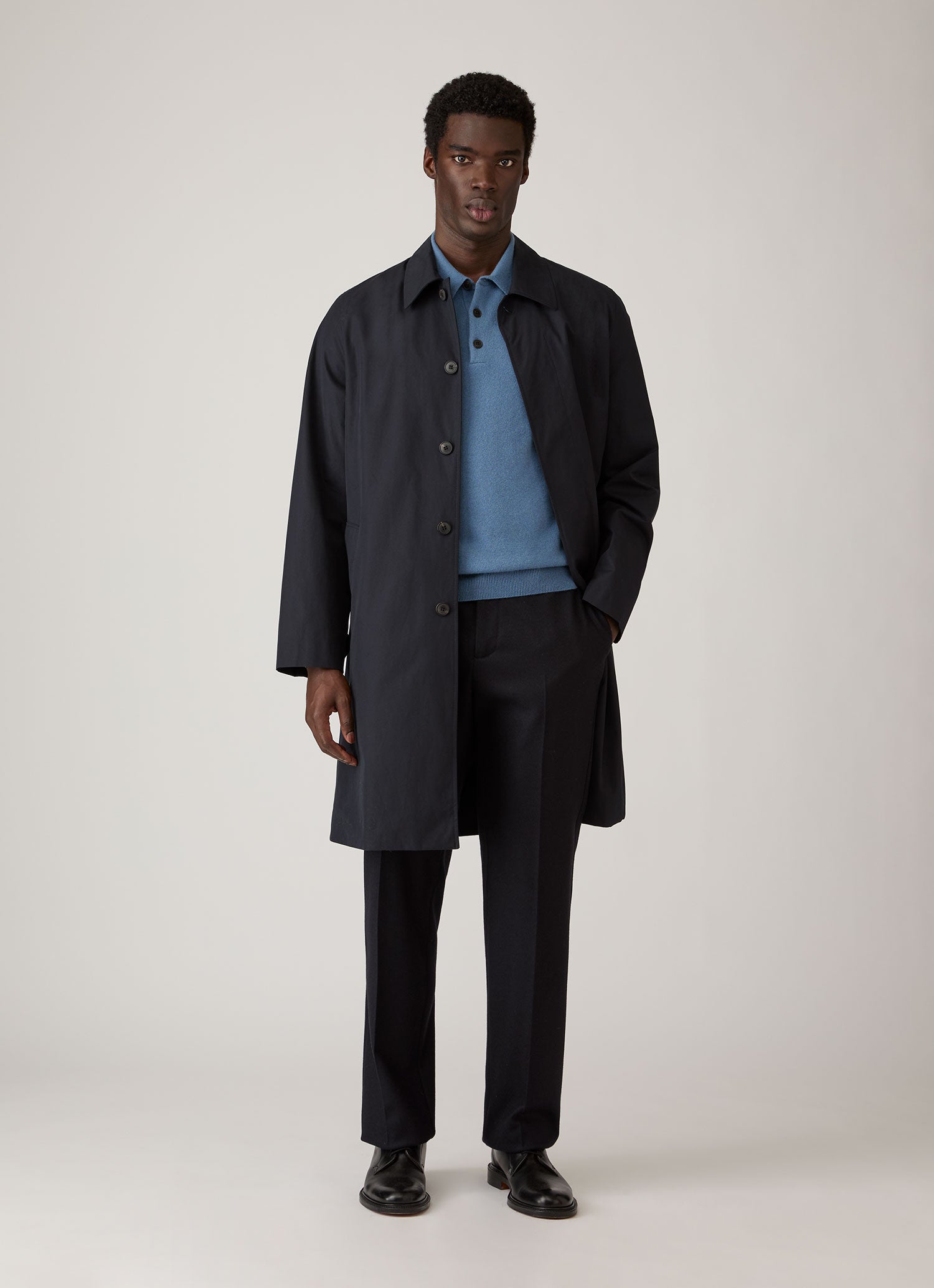 Men's Cashmere Knitted Polo Shirt in Powder Blue | Sunspel