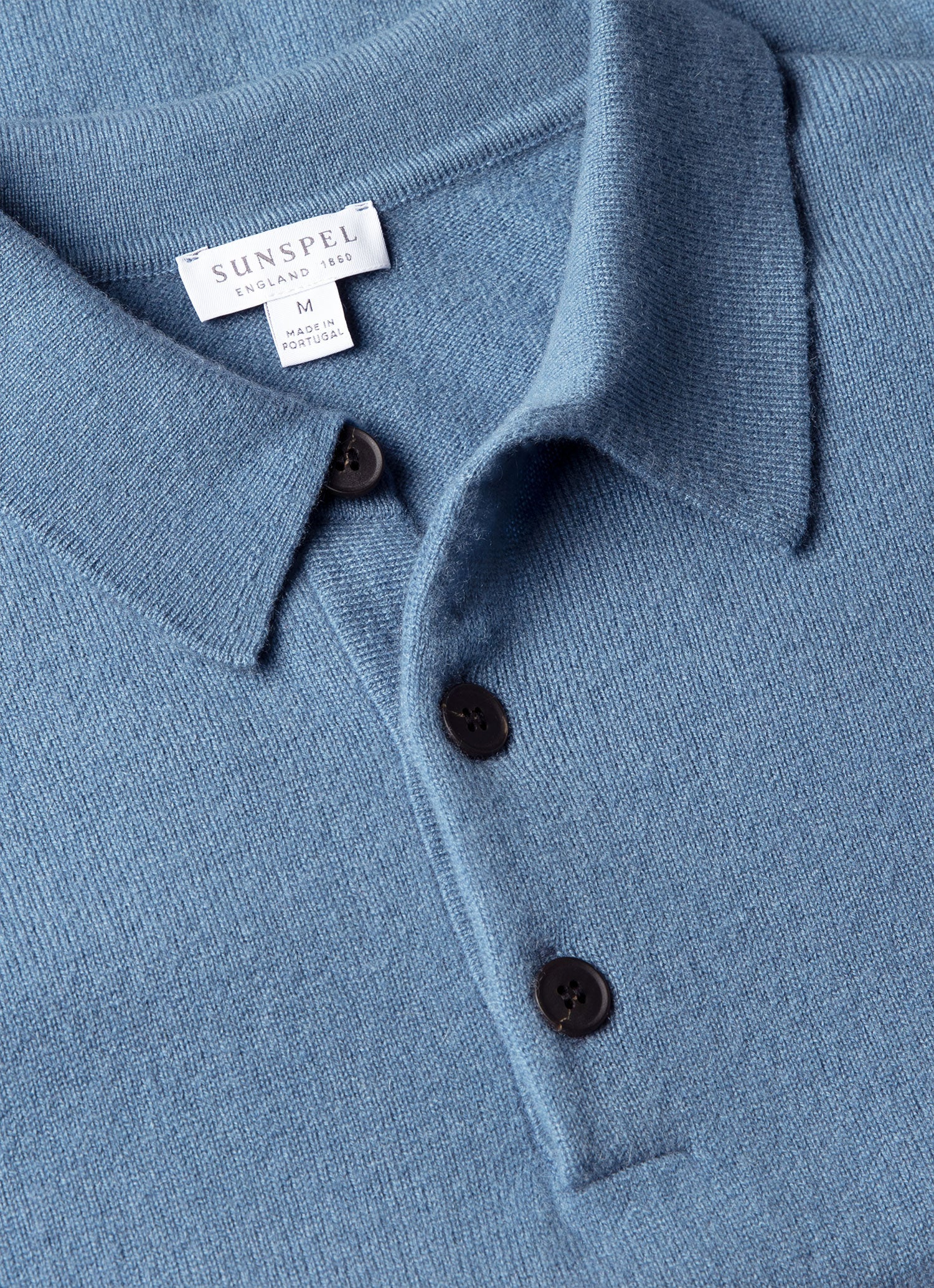 Men's Cashmere Knitted Polo Shirt in Powder Blue | Sunspel