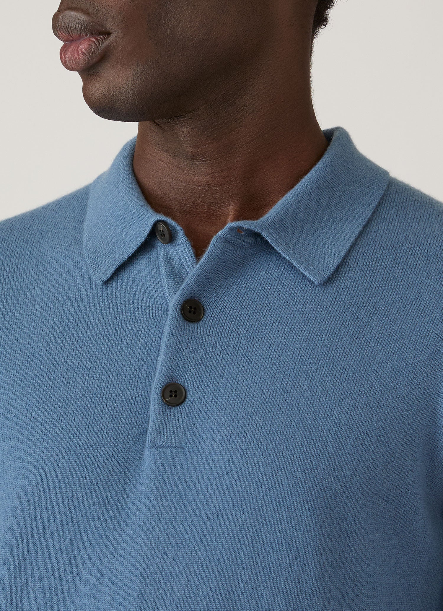 Men's Cashmere Knitted Polo Shirt in Powder Blue | Sunspel