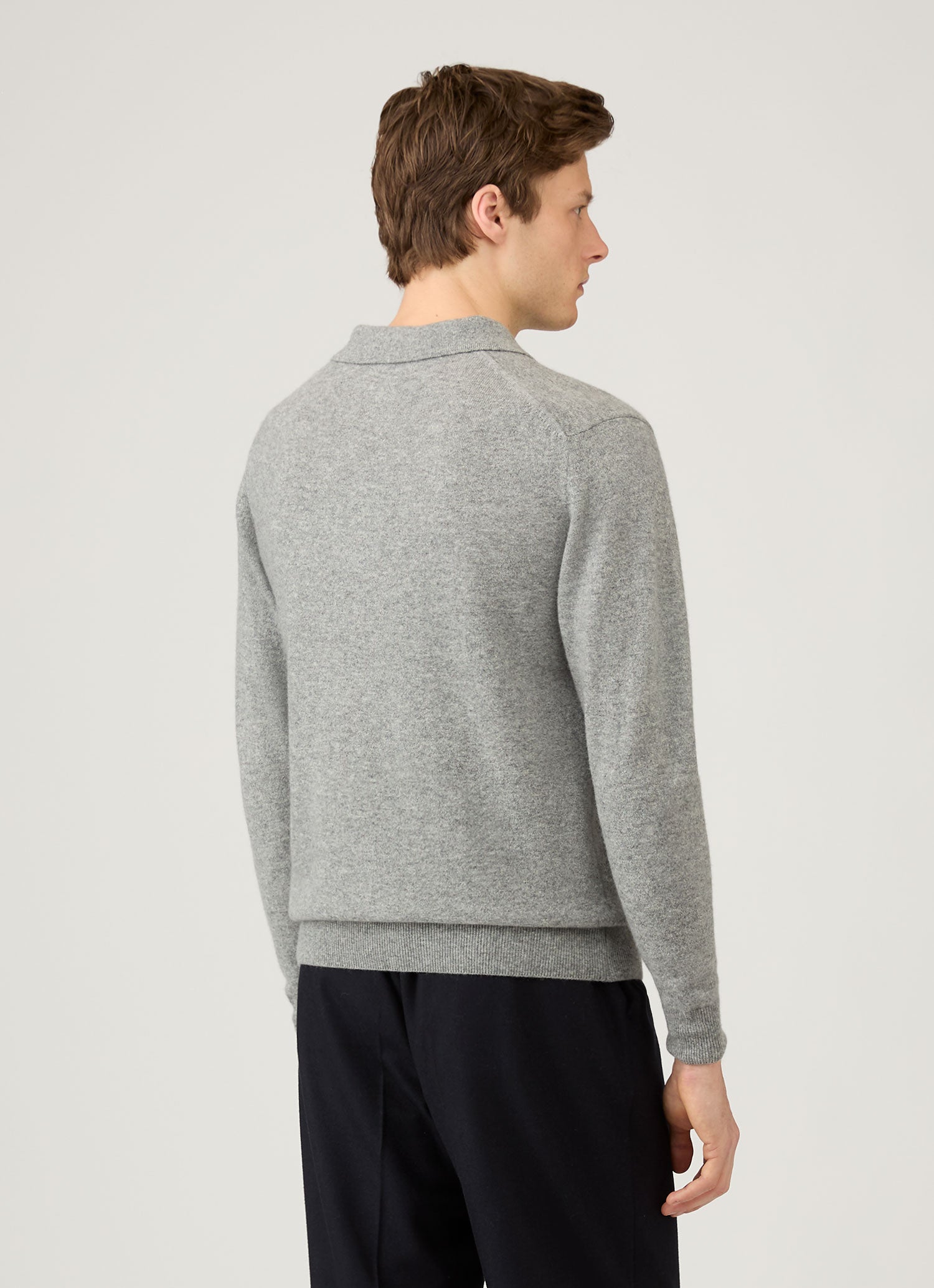 Men's Cashmere Knitted Polo Shirt in Grey Melange | Sunspel