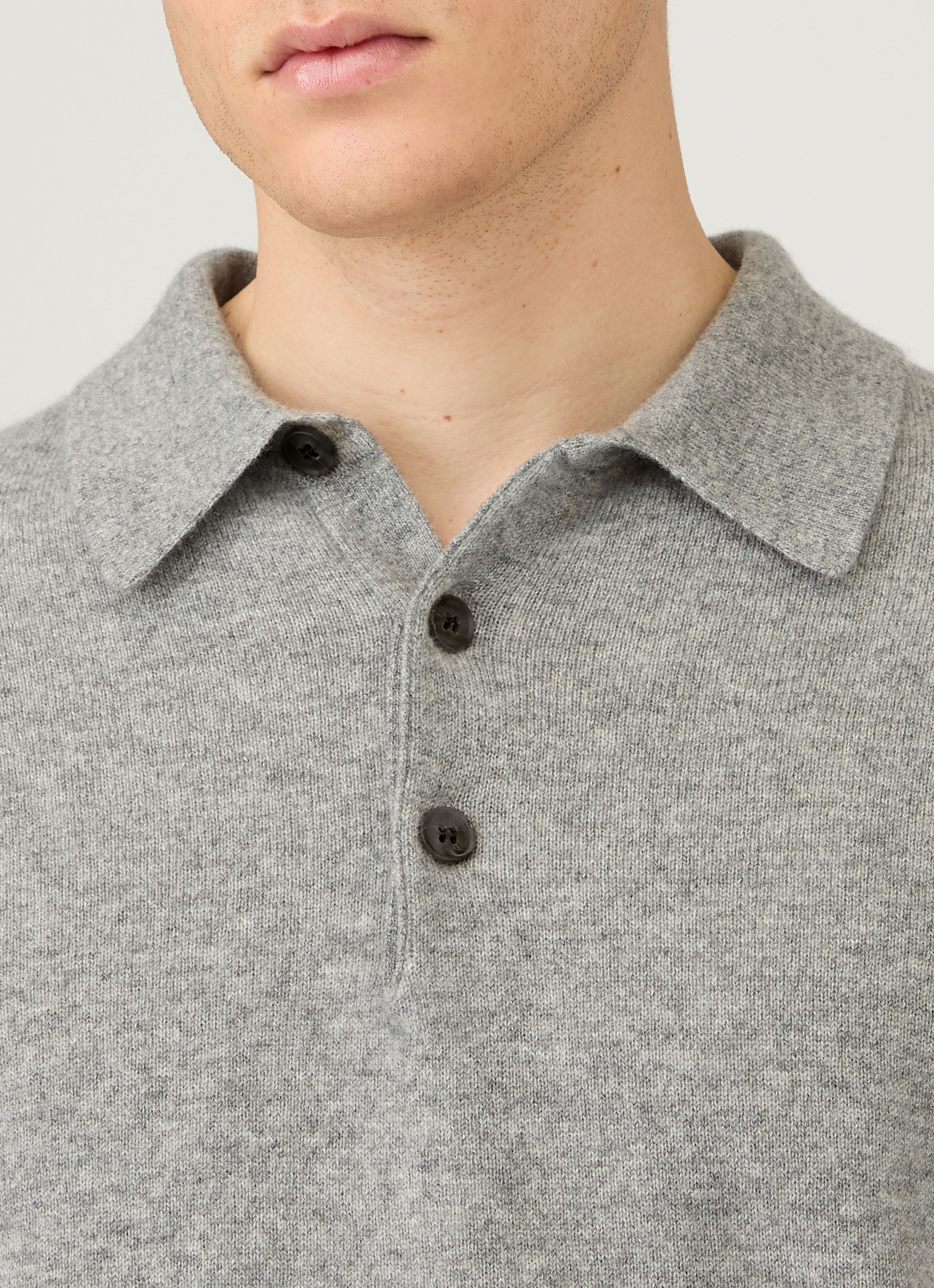 Men's Cashmere Knitted Polo Shirt in Grey Melange | Sunspel