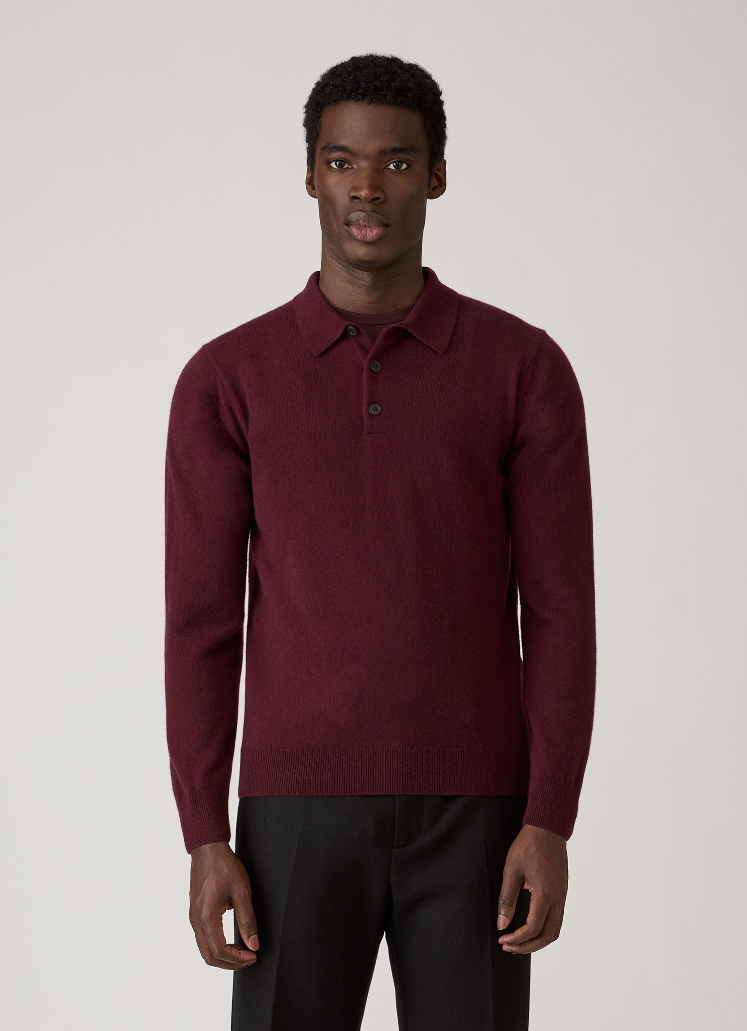 Men's Cashmere Knitted Polo Shirt in Bakelite | Sunspel