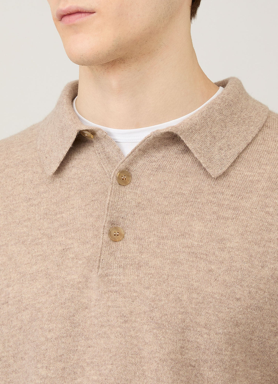Men's Cashmere Polo Shirt in Oatmeal Melange