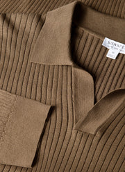 Men's Long Sleeve Fine Rib Silk Cotton Polo in Dark Cedar