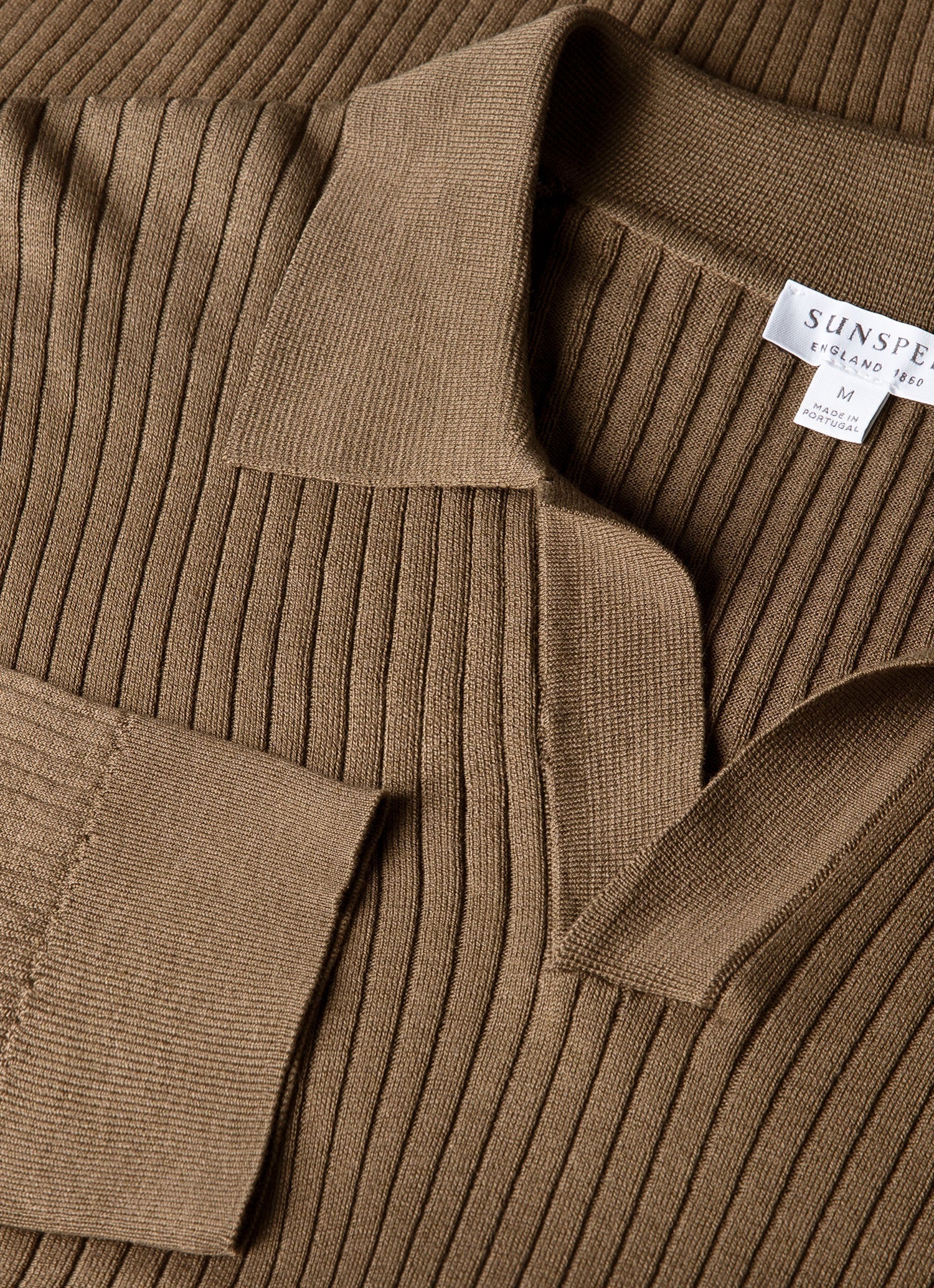 Men's Long Sleeve Fine Rib Silk Cotton Polo in Dark Cedar