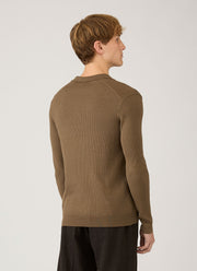 Men's Long Sleeve Fine Rib Silk Cotton Polo in Dark Cedar