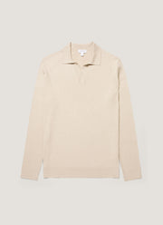 Men's Long Sleeve Fine Rib Silk Cotton Polo in Hazelwood