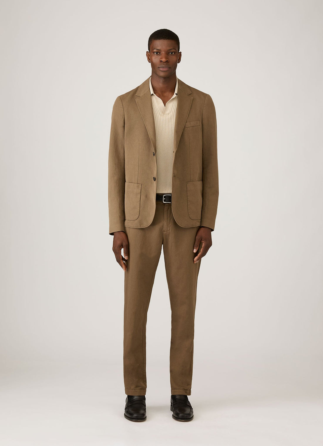 Men's Long Sleeve Fine Rib Silk Cotton Polo Shirt in Hazelwood