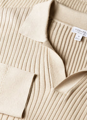 Men's Long Sleeve Fine Rib Silk Cotton Polo in Hazelwood