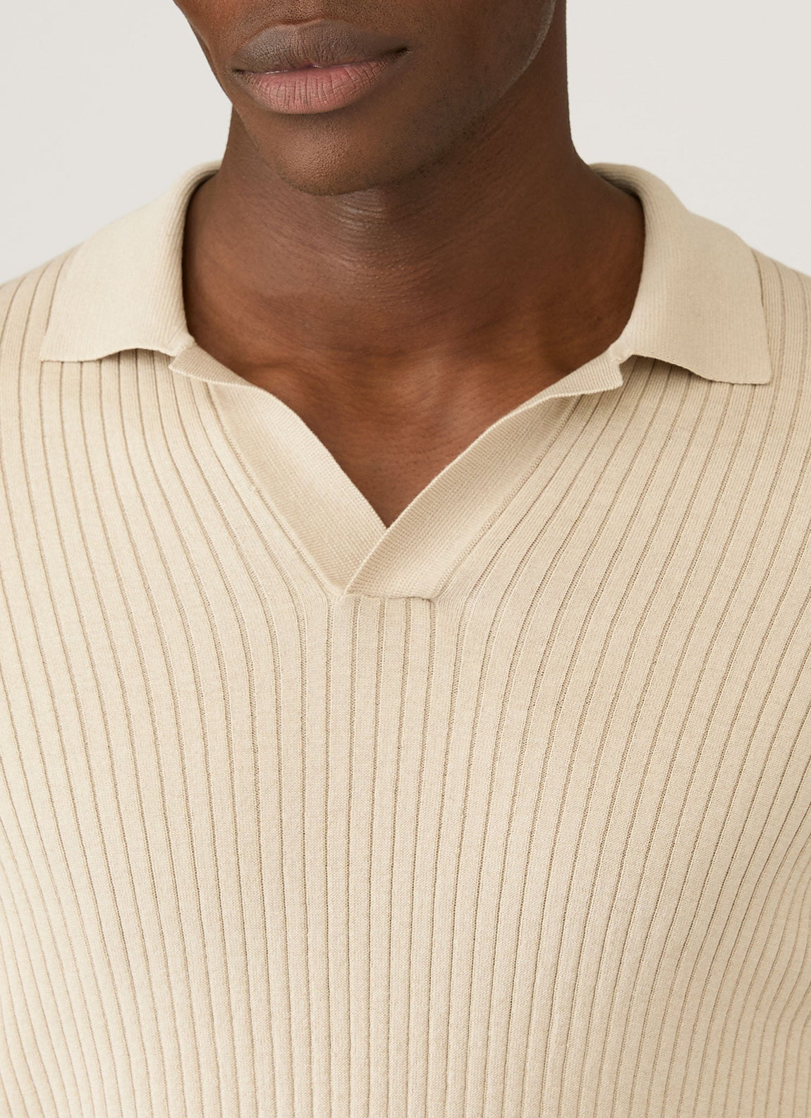Men's Long Sleeve Fine Rib Silk Cotton Polo in Hazelwood