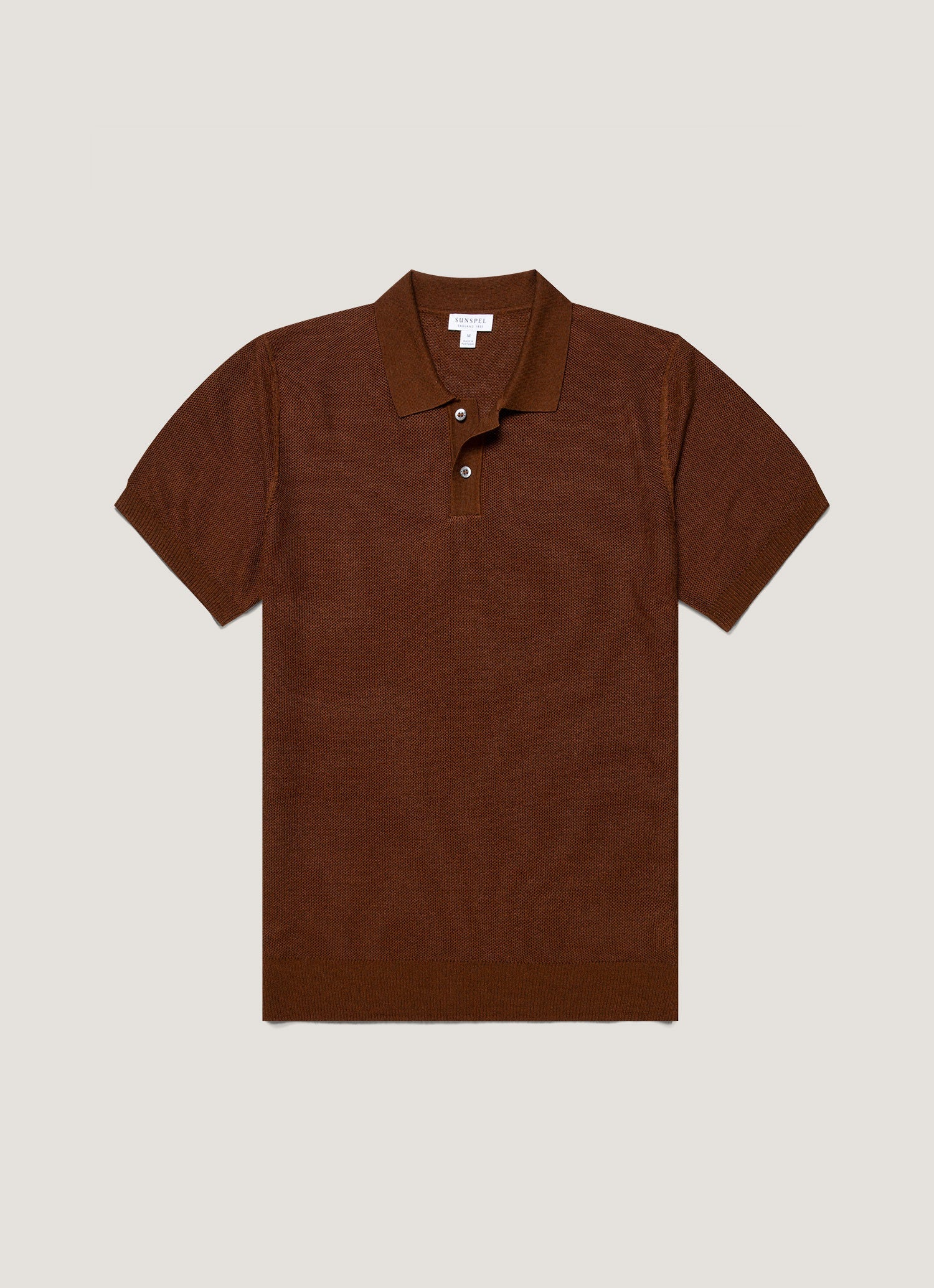 Men's Silk Linen Honeycomb Polo in Bronze | Sunspel