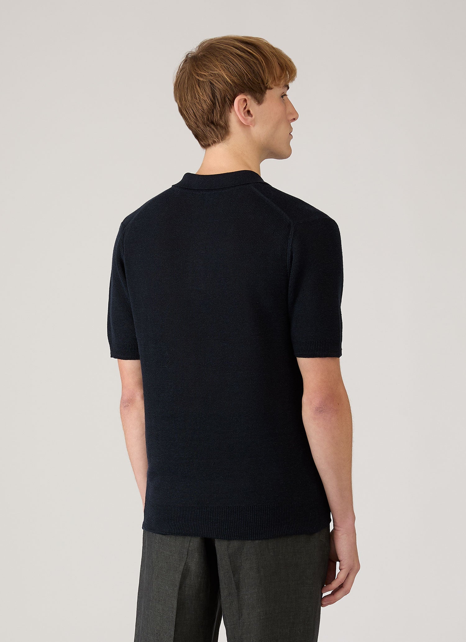Men's Silk Linen Honeycomb Polo in Light Navy | Sunspel