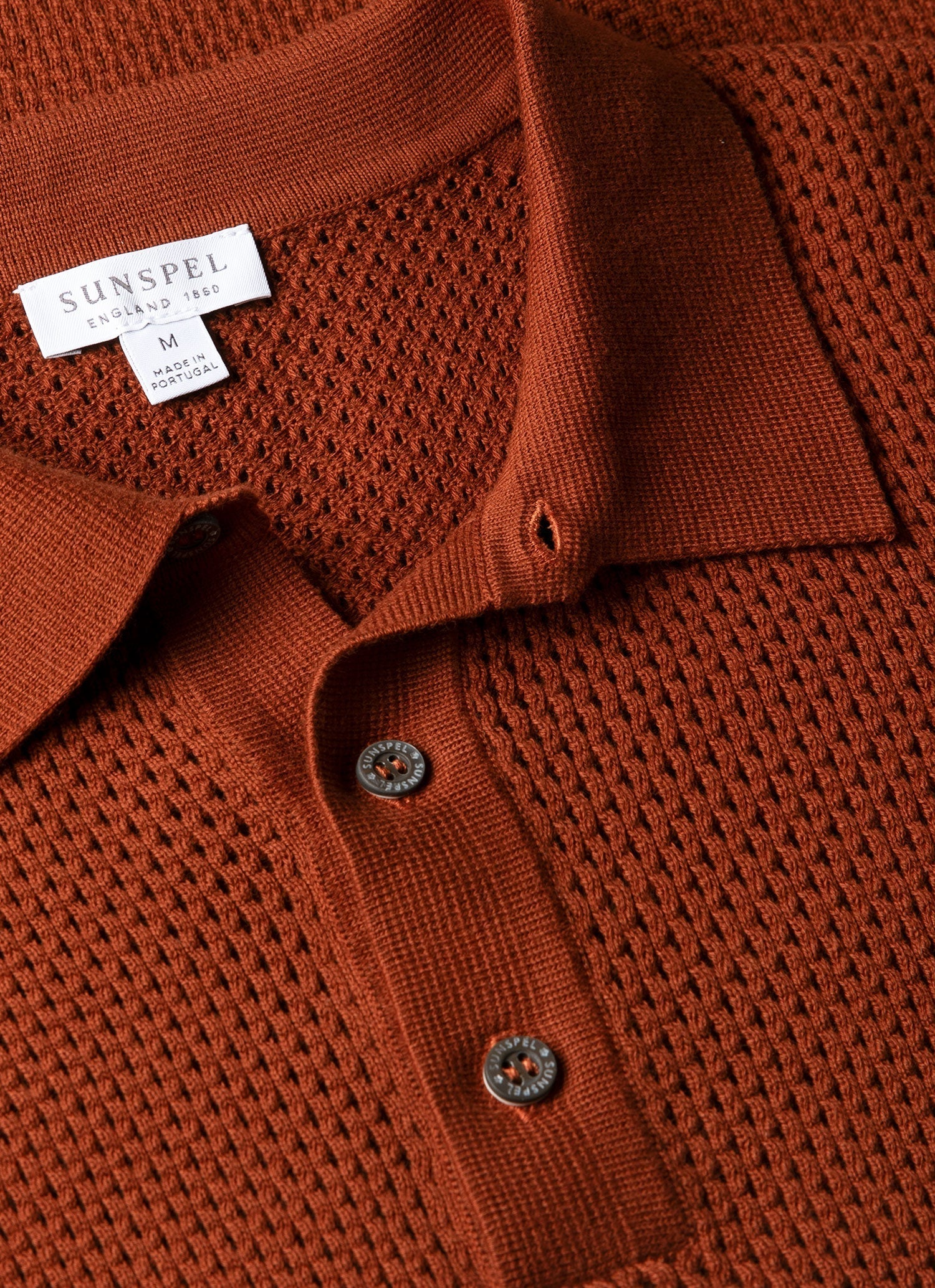 Men's Cotton Mesh Polo Shirt in Rust | Sunspel