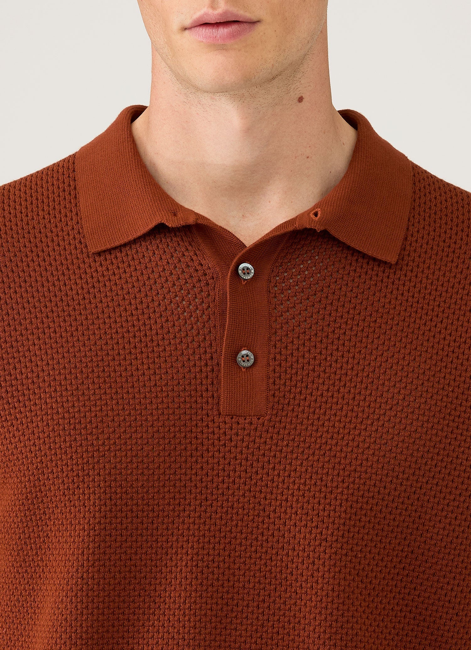 Men's Cotton Mesh Polo Shirt in Rust | Sunspel