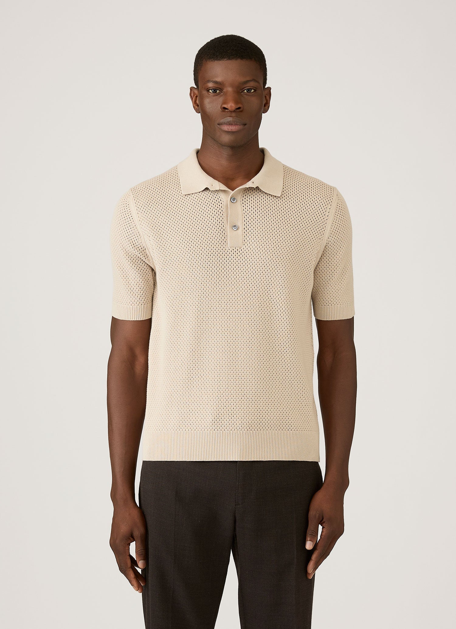 Men's Cotton Mesh Polo Shirt in Hazelwood | Sunspel