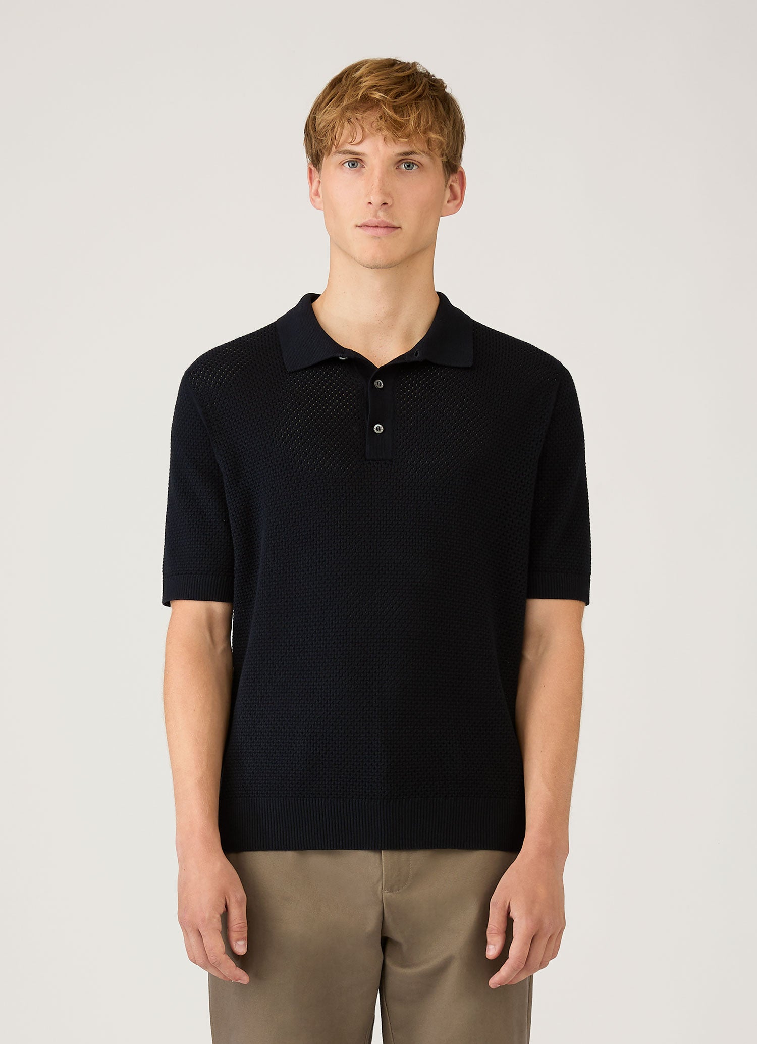 Men's Cotton Mesh Polo Shirt in Navy | Sunspel