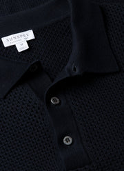 Men's Cotton Mesh Polo Shirt in Navy