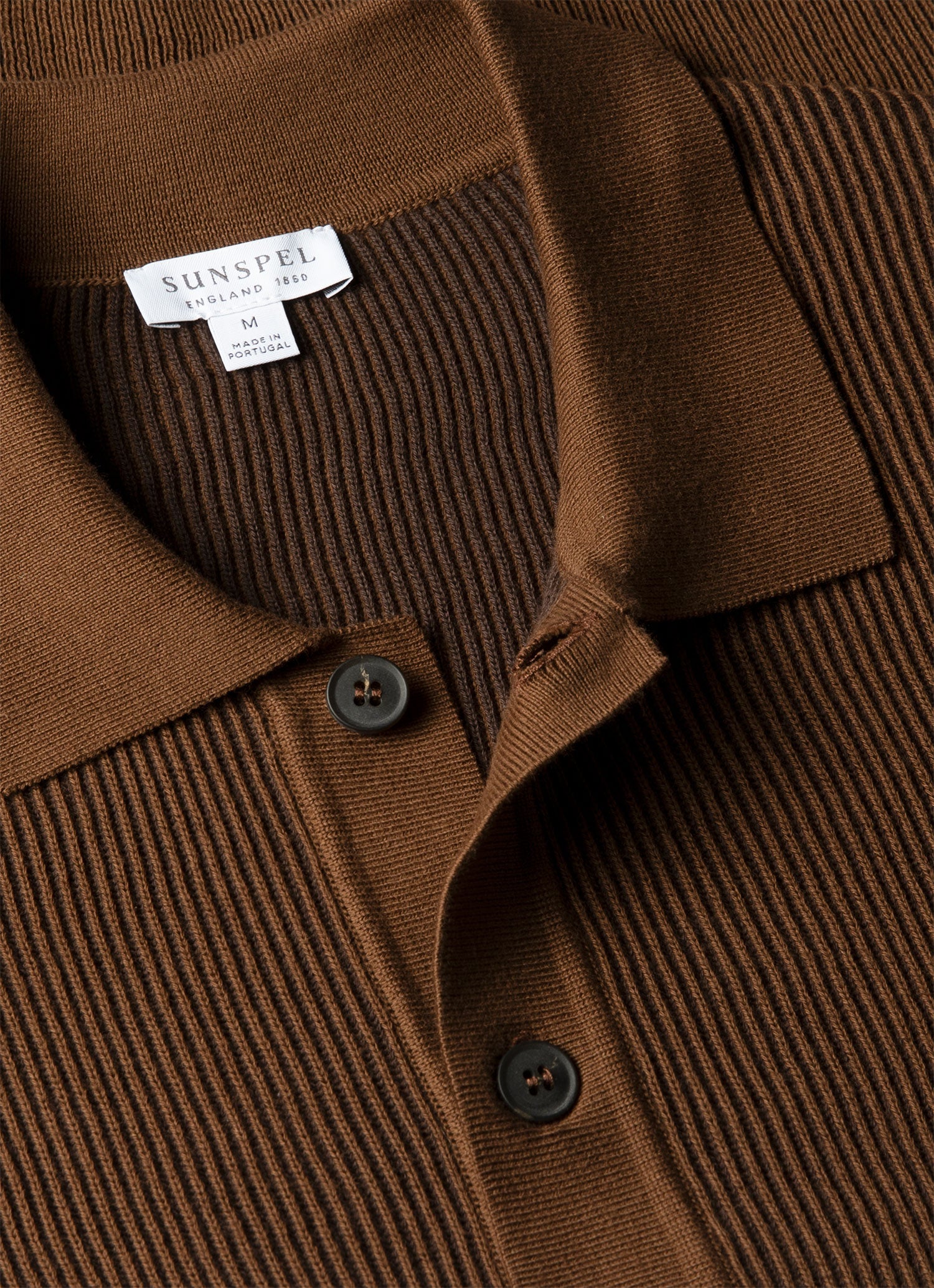 Men's Contrast Rib Polo Shirt in Bronze | Sunspel