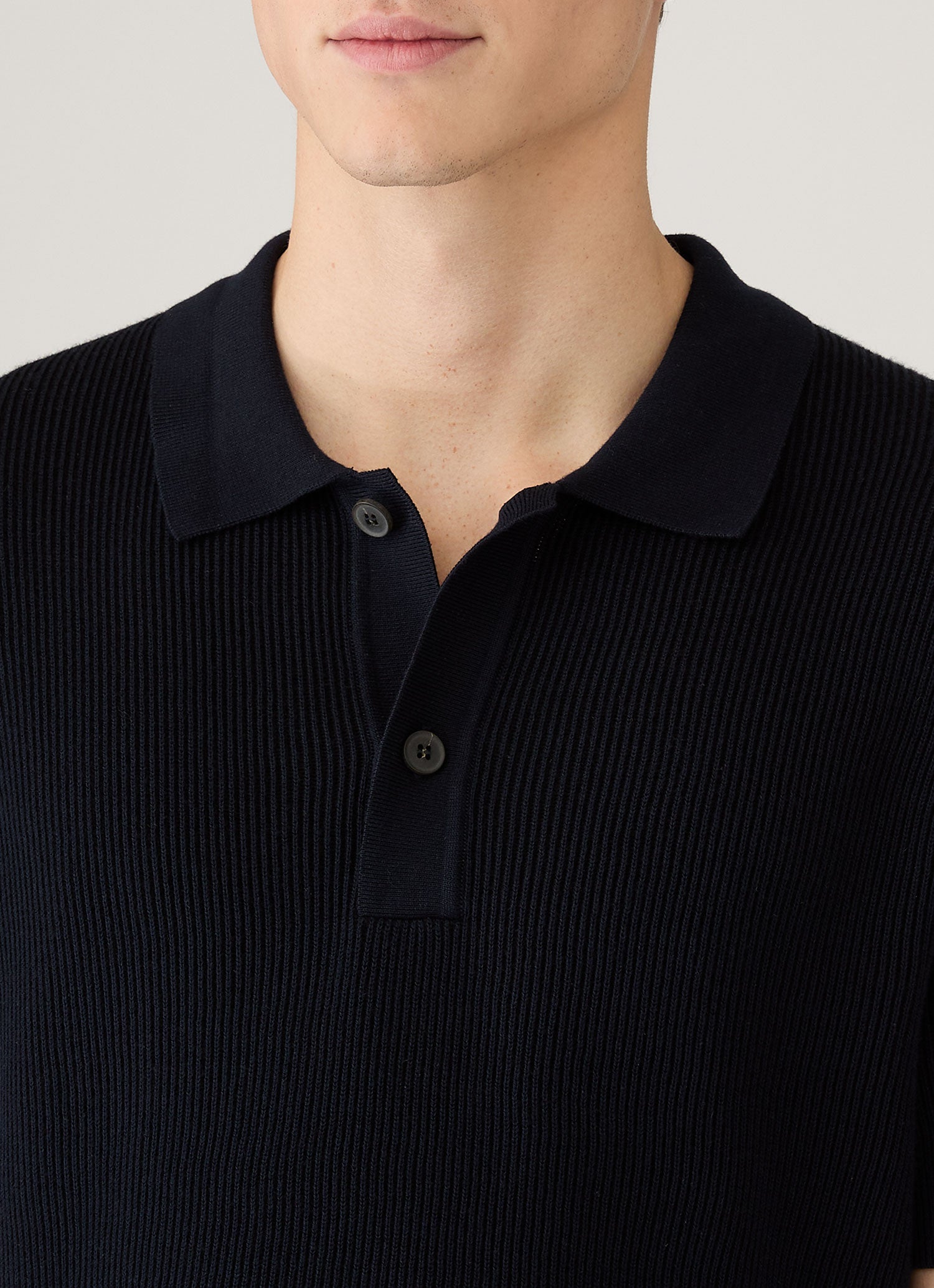 Men's Contrast Rib Polo Shirt in Navy | Sunspel