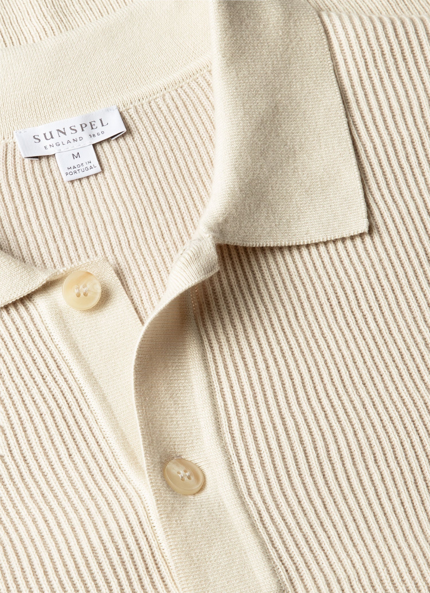 Men's Contrast Rib Polo Shirt in Ecru | Sunspel