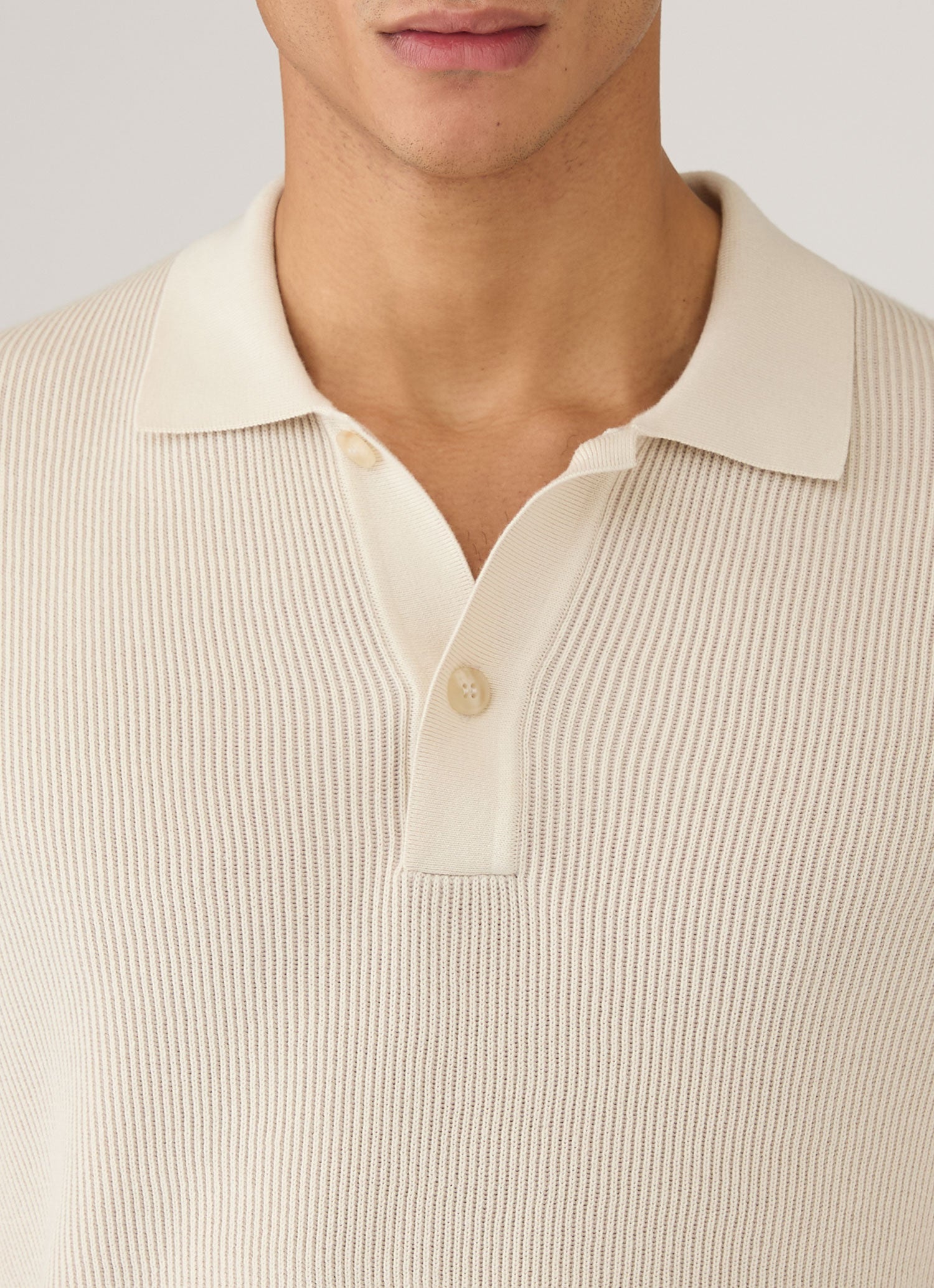 Men's Contrast Rib Polo Shirt in Ecru | Sunspel