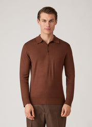 Men's Extra-Fine Merino Knitted Polo Shirt in Chestnut