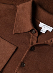 Men's Extra-Fine Merino Knitted Polo Shirt in Chestnut