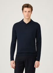 Men's Extra-Fine Merino Knitted Polo Shirt in Navy