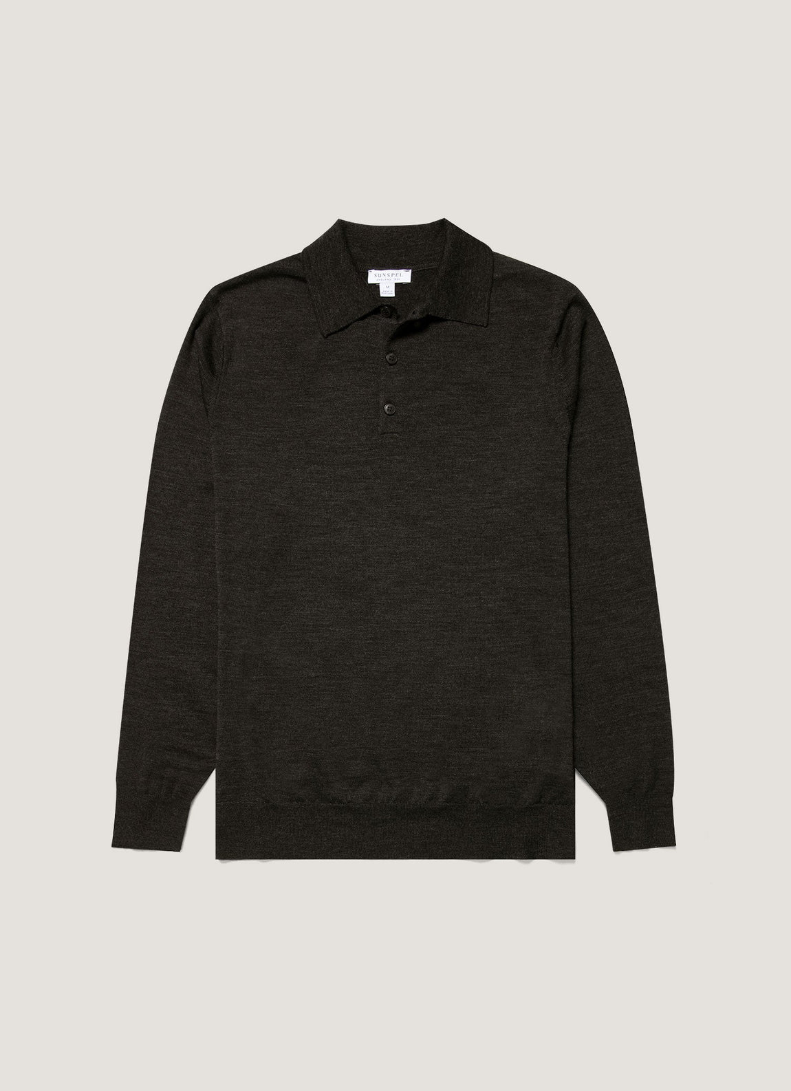 Men's Extra-Fine Merino Knitted Polo Shirt in Charcoal Melange