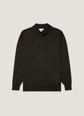 Men's Extra-Fine Merino Knitted Polo Shirt in Charcoal Melange