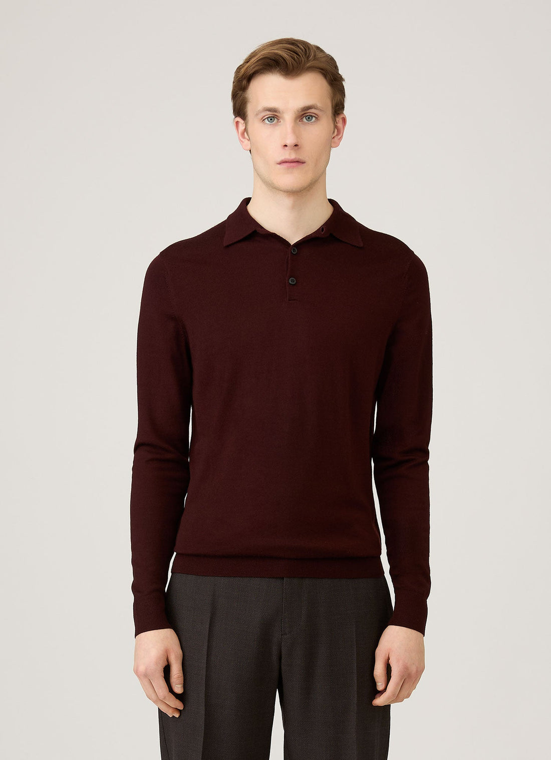 Men's Extra-Fine Merino Knitted Polo Shirt in Bakelite