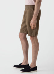 Men's Cotton Linen Drawstring Shorts in Dark Tan