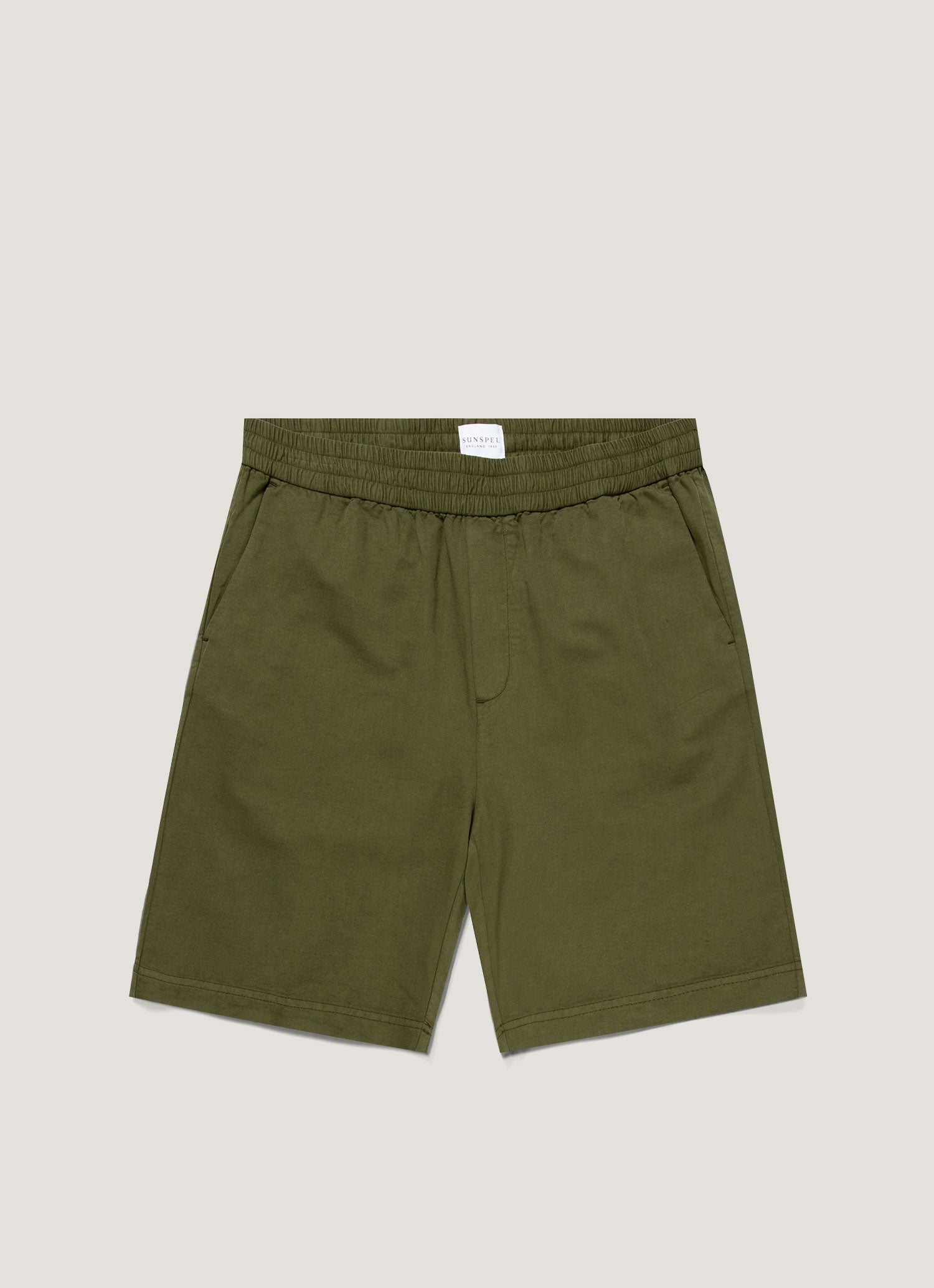 Men's Cotton Linen Drawstring Shorts in Deep Olive | Sunspel