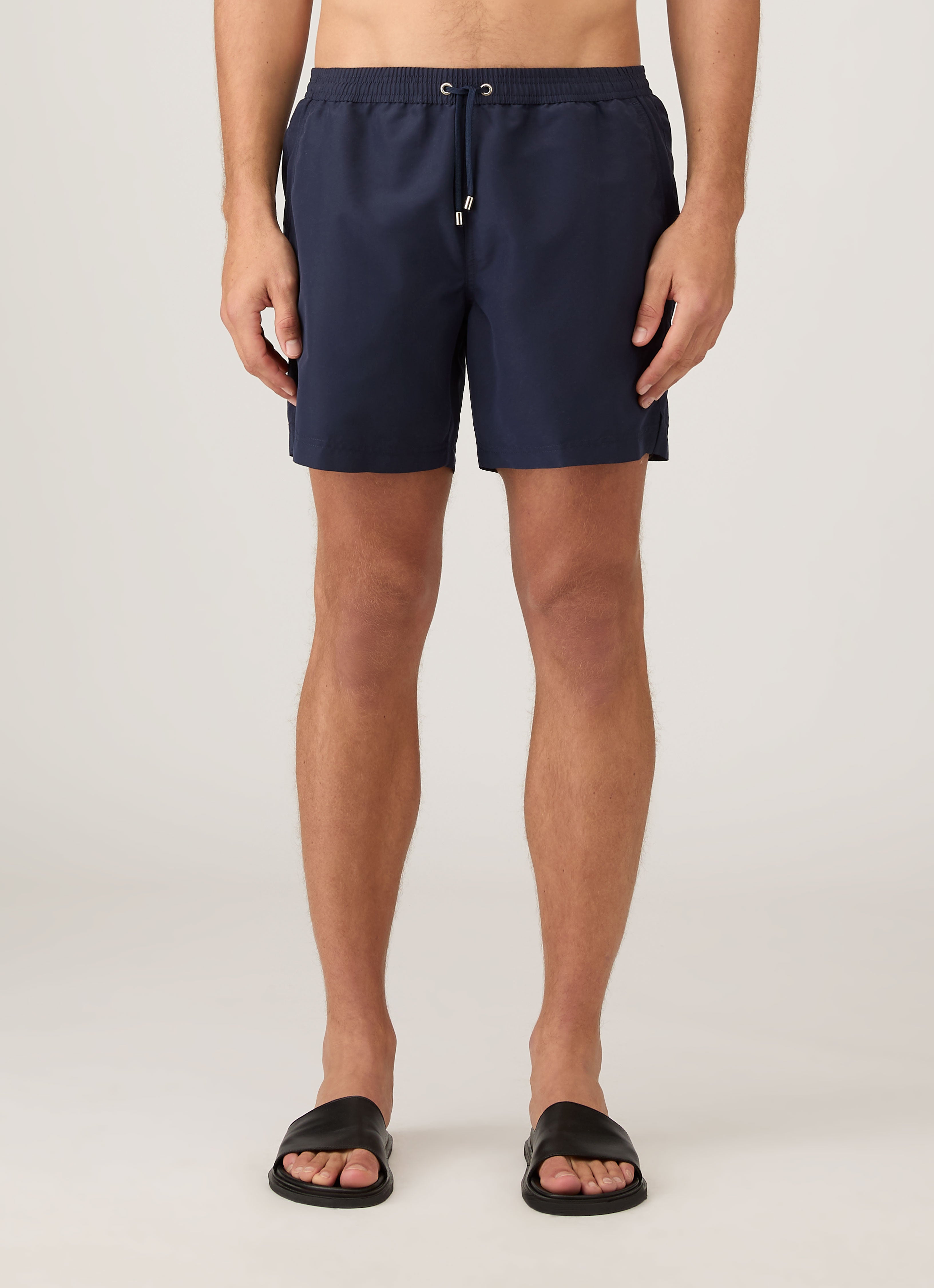 Men's Drawstring Swim Shorts in Navy | Sunspel
