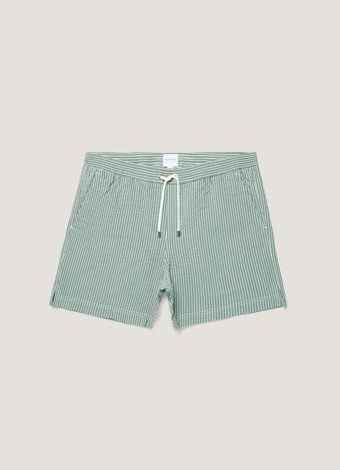 Men's Seersucker Swim Shorts in Bright Green/White