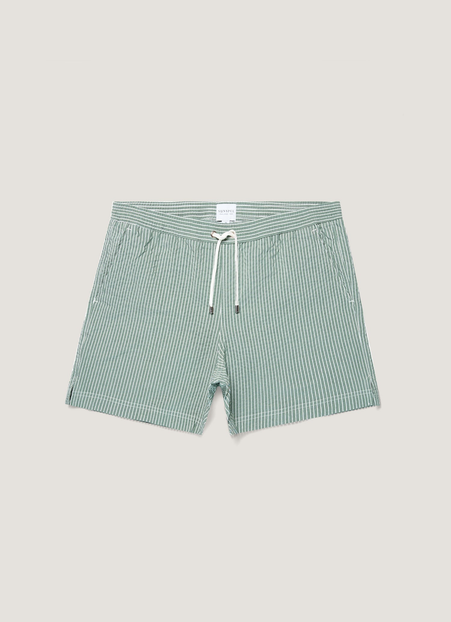 Men's Seersucker Swim Shorts in Bright Green/White