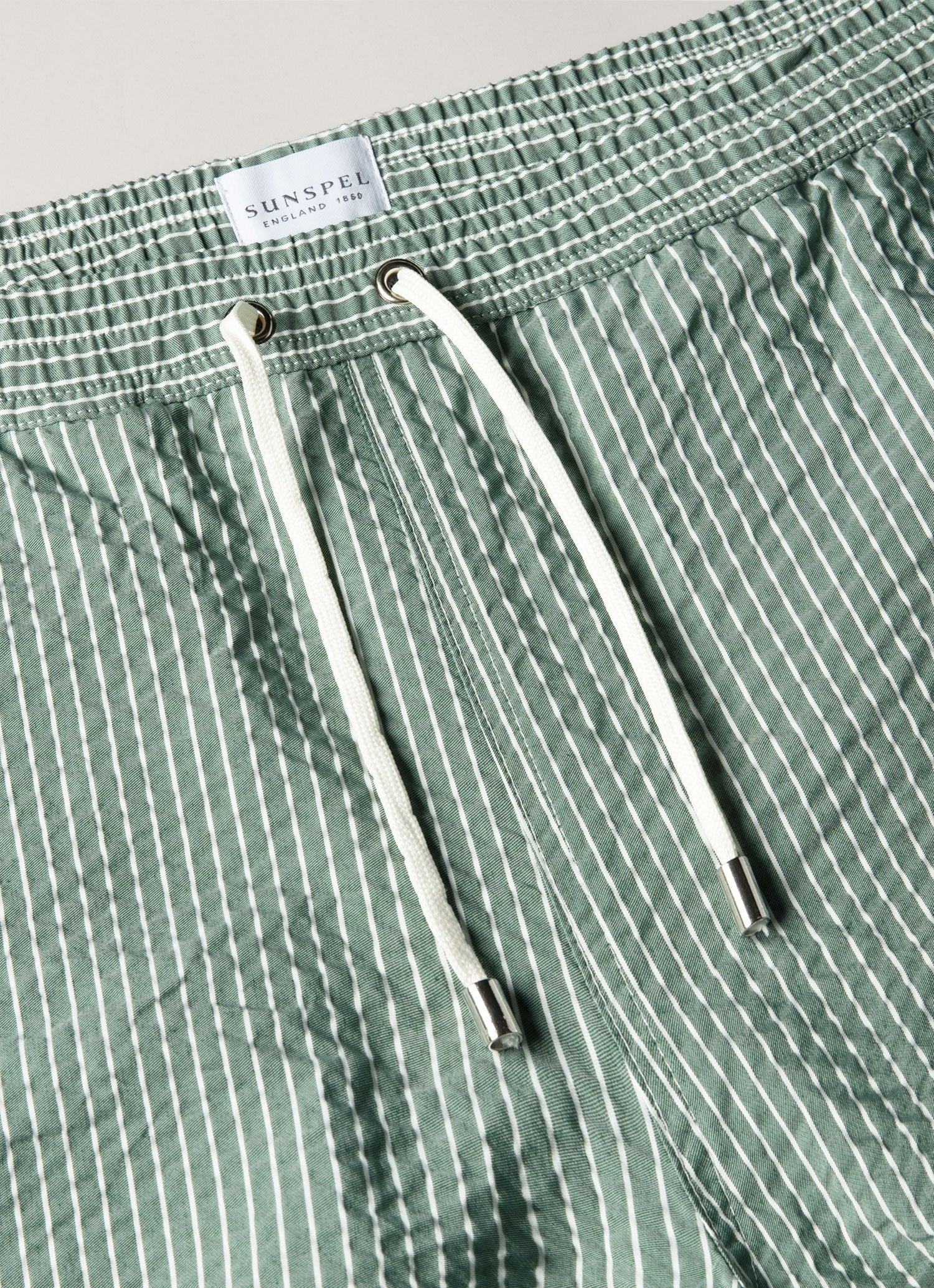 Men's Seersucker Swim Shorts in Bright Green/White