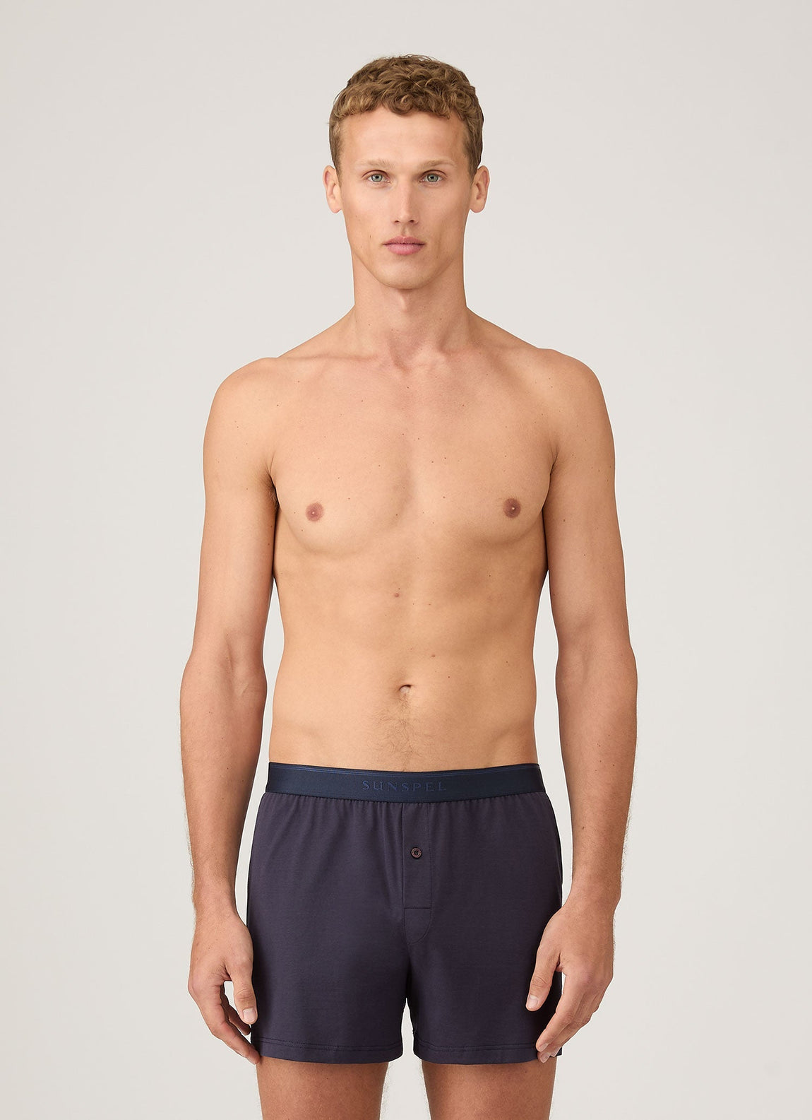 Men's Superfine Cotton One-Button Boxer Shorts in Navy