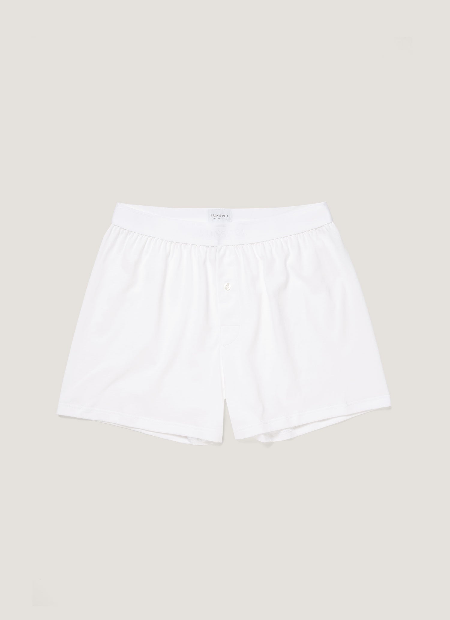 Men's Superfine Cotton One-Button Boxer Short in White | Sunspel