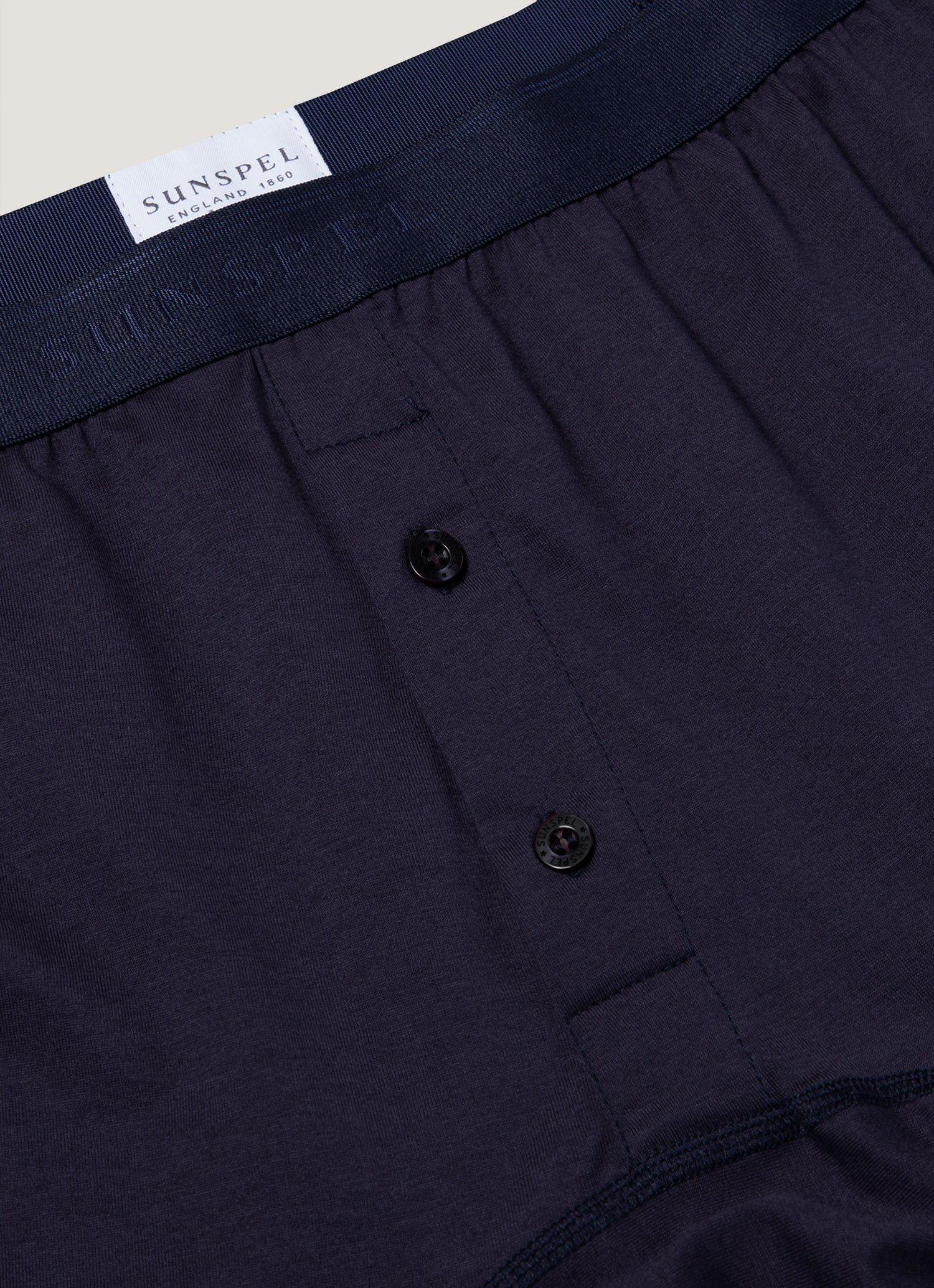 Men's Superfine Cotton Two-Button Boxer Briefs in Navy | Sunspel