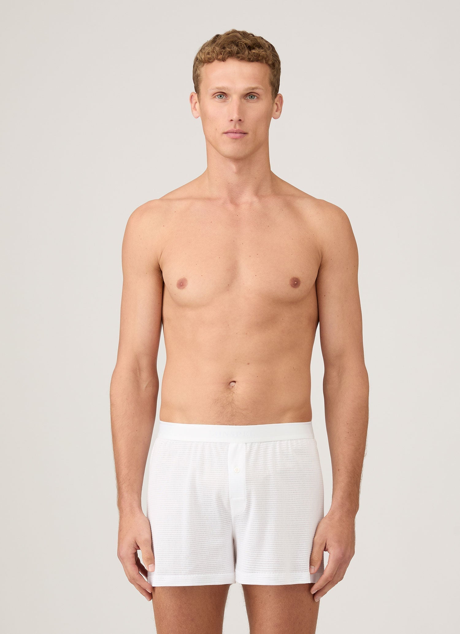 Men's Cellular Cotton One-Button Boxer Short in White