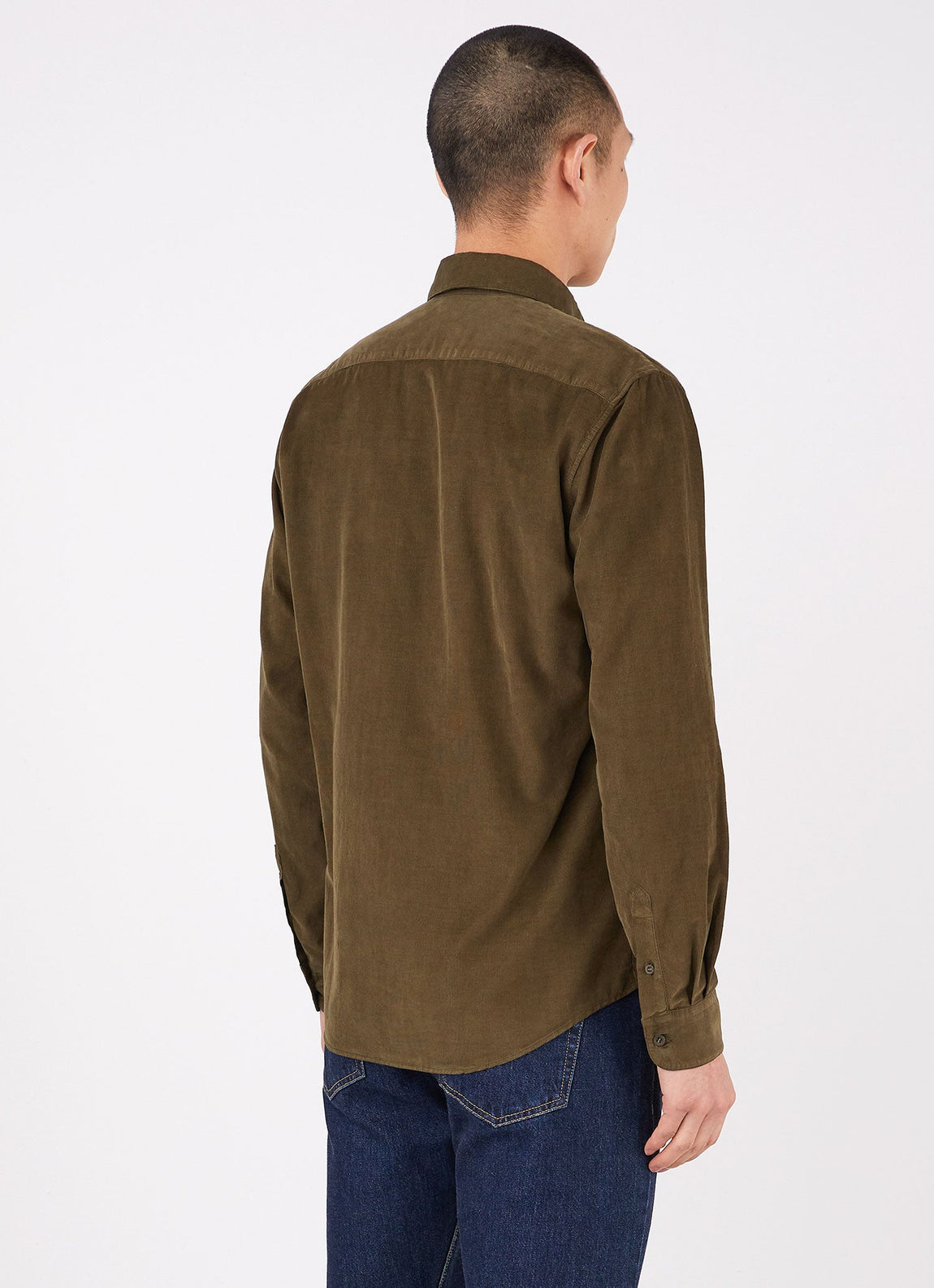 Men's Fine Cord Shirt in Dark Moss