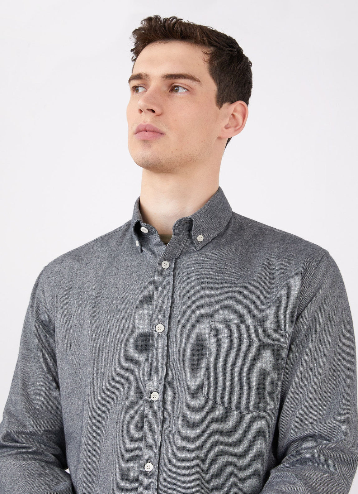Men's Button Down Flannel Shirt in Mid Grey Melange