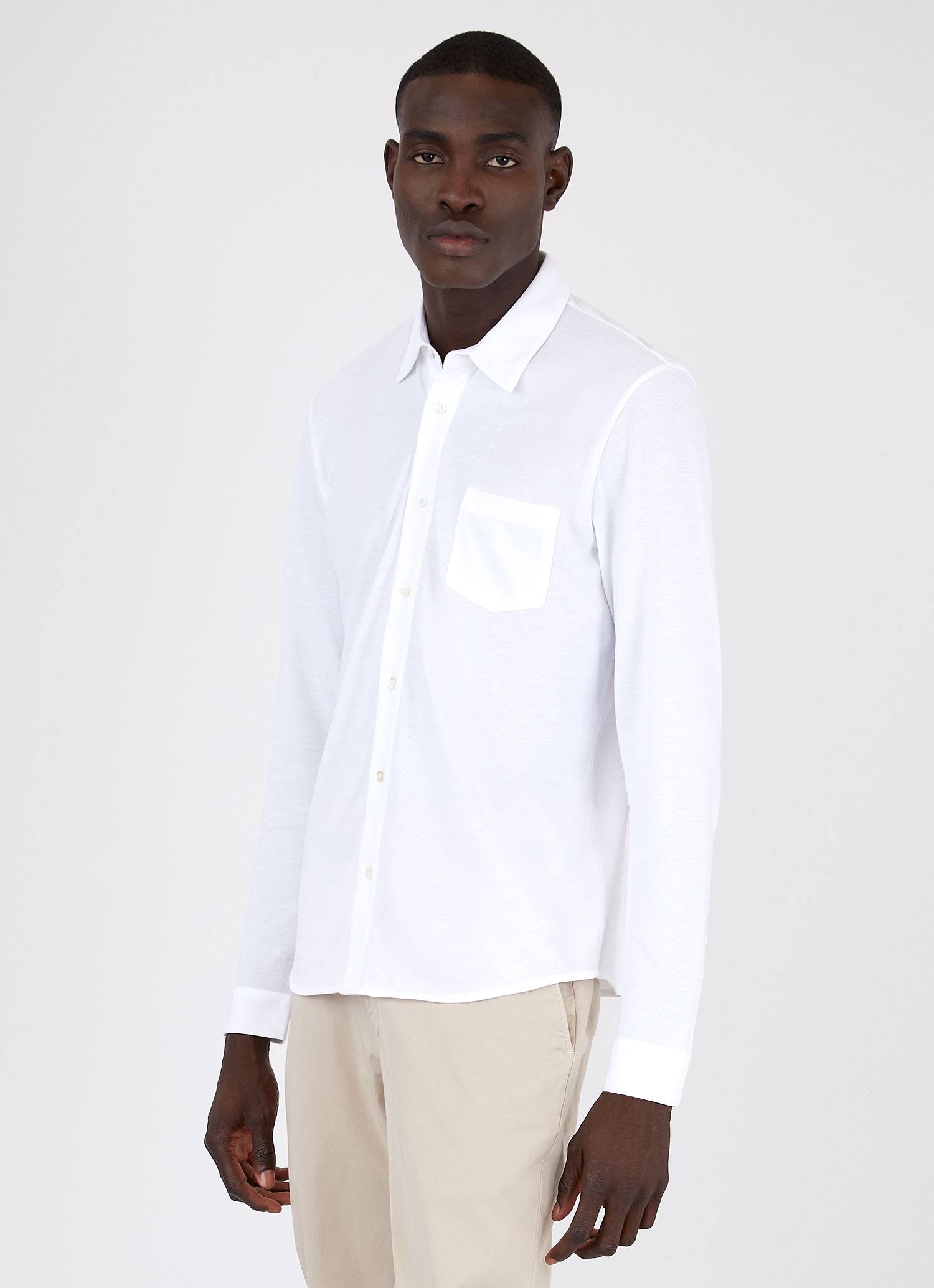 Pique T-Shirt Long Sleeve in White XXL